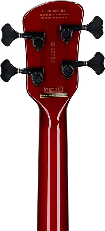 Spector Euro 4 Custom Electric Bass (with Gig Bag), Natural Red Burst Gloss, Serial Number NB22758, Headstock Straight Back