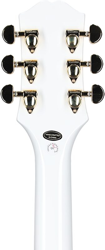 Epiphone Les Paul Custom Electric Guitar, Left-Handed, Alpine White, with Gold Hardware, Headstock Straight Back