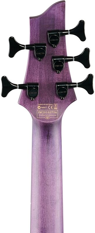 Schecter C-5 GT Electric Bass, Left-Handed, Satin Transparent Purple, Headstock Straight Back