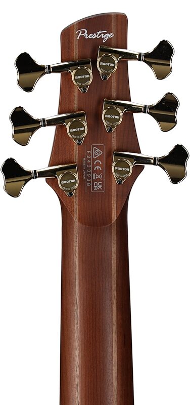 Ibanez SR5506 Prestige Electric Bass, 6-String (with Case), Mocha Flat, Headstock Straight Back