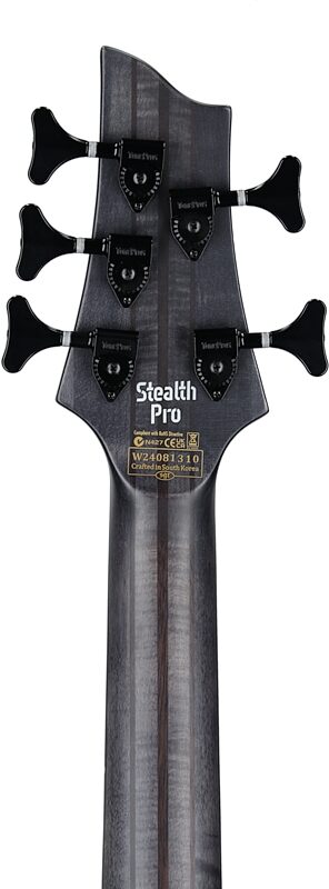 Schecter Stiletto Stealth-5 Pro Electric Bass, Left-Handed, Satin Black, Headstock Straight Back