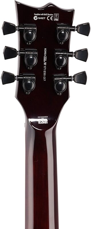 ESP LTD EC1000QM Evertune Electric Guitar, Dark Brown Sunburst, Headstock Straight Back