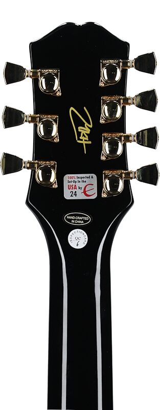 Epiphone Matt Heafy Les Paul Custom Origins Electric Guitar, 7-String (with Case), Ebony, Headstock Straight Back