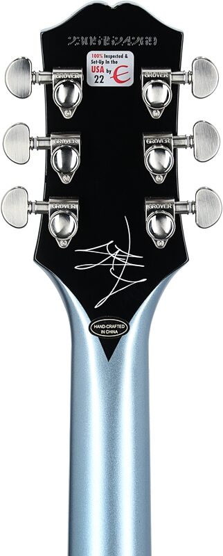 Epiphone Jared James Nichols "Blues Power" Les Paul Custom Electric Guitar (with Case), Aged Pelham Blue, Headstock Straight Back