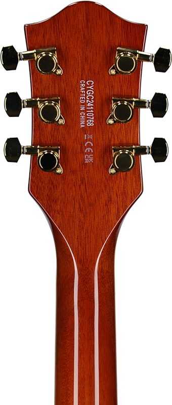 Gretsch Limited Edition Electromatic Broadkaster Electric Guitar (with Case), Flame Okoume Orange, Headstock Straight Back