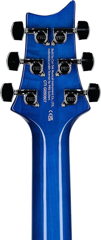PRS Paul Reed Smith SE Custom 24-08 Quilt Electric Guitar (with Gig Bag), Lake Blue, Headstock Straight Back