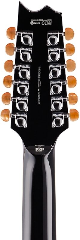 ESP LTD TL-12 Thinline Acoustic-Electric Guitar, 12-String, Black, Headstock Straight Back