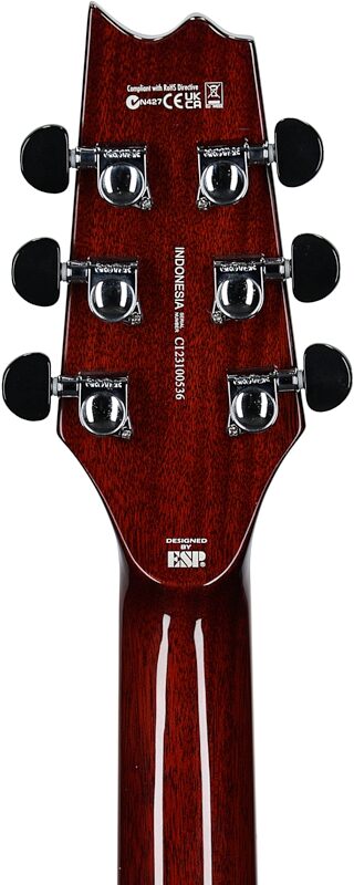 ESP LTD TL-6QM Acoustic-Electric Thinline Electric Guitar, Charcoal Burst, Headstock Straight Back