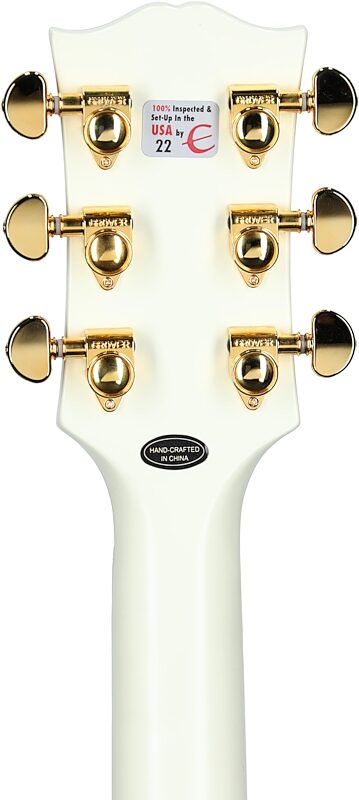 Epiphone 1959 ES-355 Semi-Hollow Electric Guitar (with Case), Classic White, Headstock Straight Back
