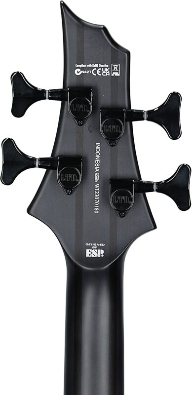 ESP LTD F-4E Electric Bass, Charcoal Burst Satin, Headstock Straight Back