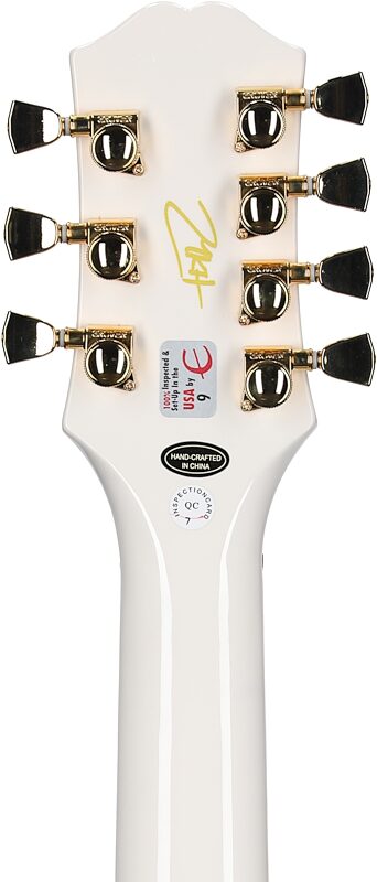 Epiphone Matt Heafy Les Paul Custom Origins Electric Guitar, 7-String (with Case), Bone White, Headstock Straight Back