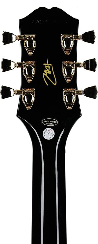 Epiphone Matt Heafy Les Paul Custom Origins Electric Guitar, Left-Handed (with Case), Ebony, Headstock Straight Back
