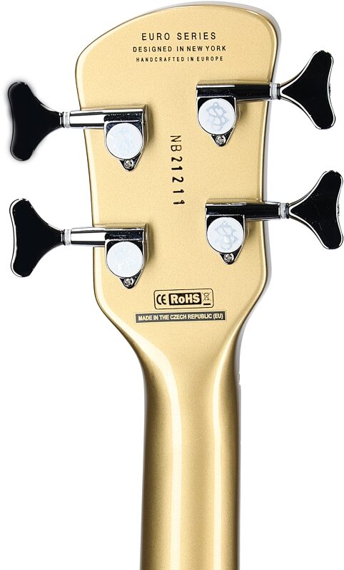 Spector Euro 4 Classic Electric Bass (with Gig Bag), Metallic Gold Gloss, Headstock Straight Back