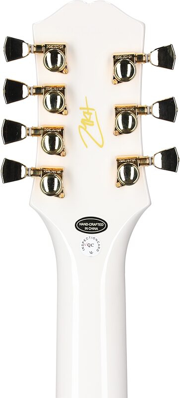 Epiphone Matt Heafy Les Paul Custom Origins Electric Guitar, Left-Handed 7-String (with Case), Bone White, Headstock Straight Back