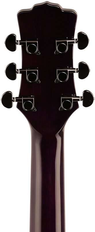 Luna Gypsy Quilt Top Acoustic-Electric Guitar, Transparent Purple, Headstock Straight Back