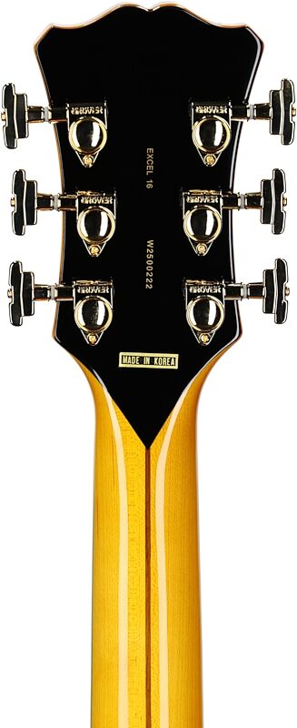 D'Angelico Excel 16 Hollowbody Electric Guitar (with Case), Amber, Headstock Straight Back