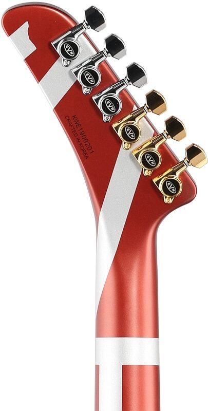 EVH Eddie Van Halen Striped Series Shark Electric Guitar, with Pau Ferro Fingerboard, Burgundy Silver, Headstock Straight Back