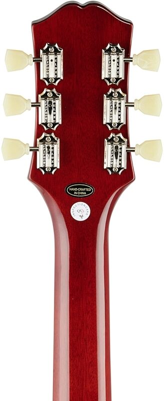 Epiphone ES-335 Figured Semi-Hollowbody Electric Guitar, Raspberry Tea Burst, Headstock Straight Back
