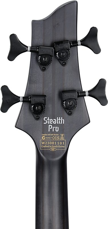 Schecter Stiletto Stealth-4 Pro EX Electric Bass, Satin Black, Headstock Straight Back