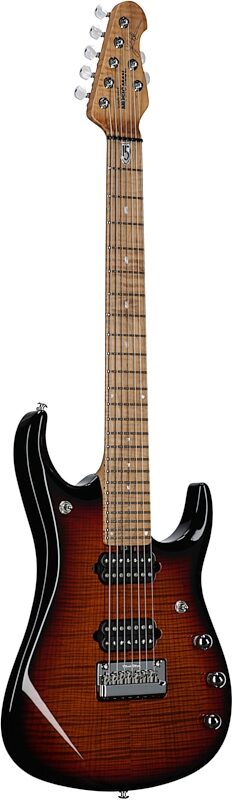 Ernie Ball Music Man John Petrucci JP15 7 Electric Guitar (with Case), Tiger Eye Flame, Serial Number K00774, Body Left Front