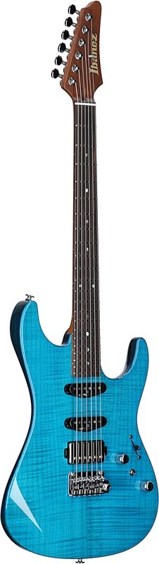 Ibanez MMN-1 Martin Miller Electric Guitar (with Case), Transparent Aqua Blue, Serial Number 210001F2325129, Body Left Front