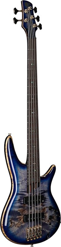Ibanez SR2605 Premium Electric Bass, 5-String (with Gig Bag), Cerulean Blue Burst, Serial Number 240300088, Body Left Front
