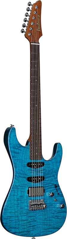 Ibanez MMN-1 Martin Miller Electric Guitar (with Case), Transparent Aqua Blue, Serial Number 210001F2409573, Body Left Front