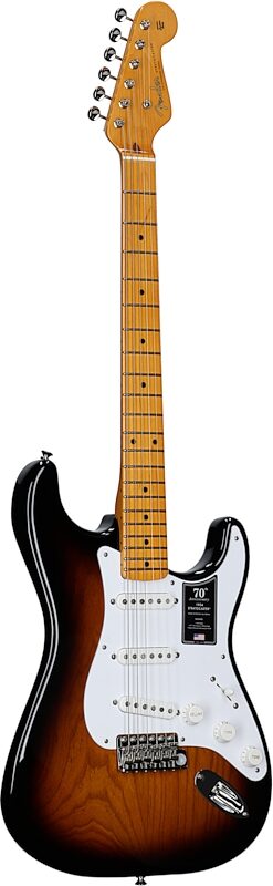Fender 70th Anniversary American Vintage II 1954 Stratocaster Electric Guitar (with Case), 2-Color Sunburst, Serial Number V703696, Body Left Front