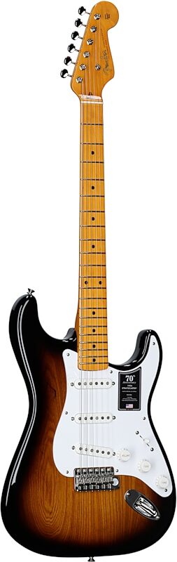 Fender 70th Anniversary American Vintage II 1954 Stratocaster Electric Guitar (with Case), 2-Color Sunburst, Serial Number V704164, Body Left Front