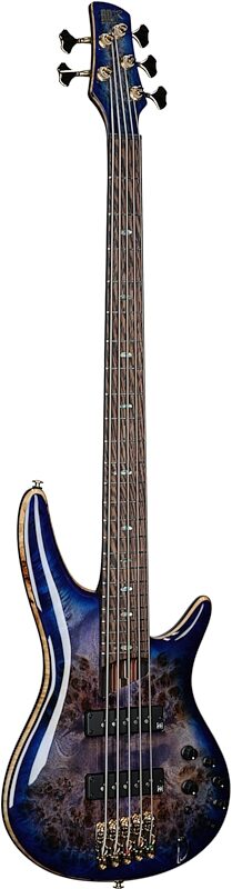 Ibanez SR2605 Premium Electric Bass, 5-String (with Gig Bag), Cerulean Blue Burst, Serial Number 240608607, Body Left Front