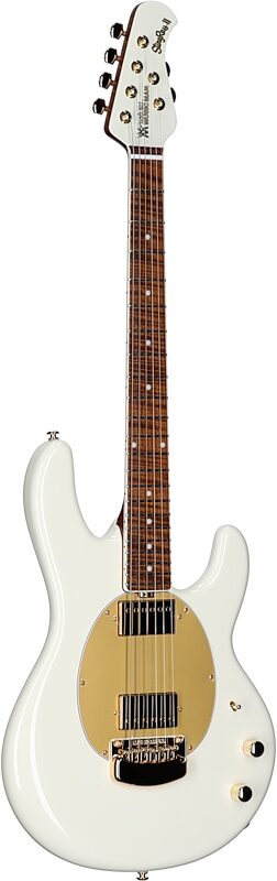 Ernie Ball Music Man StingRay II Cory Wong Deluxe Electric Guitar, Pearl White, Serial Number S12049, Body Left Front