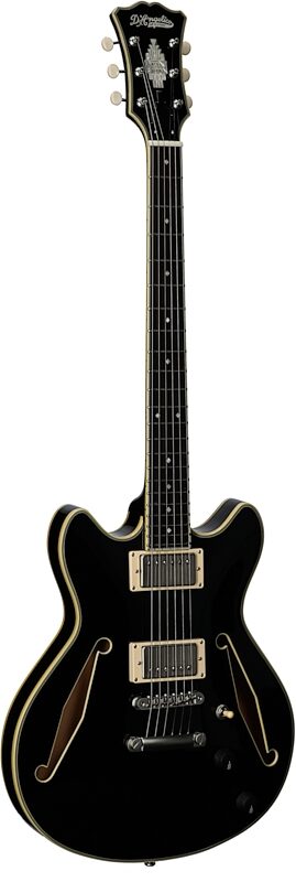 D'Angelico Excel Mini DC Tour Electric Guitar (with Gig Bag), Solid Black, Blemished, Body Left Front