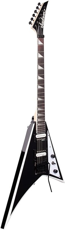Jackson JS Series Rhoads JS32 Electric Guitar, Amaranth Fingerboard, Black with White Bevels, Body Left Front