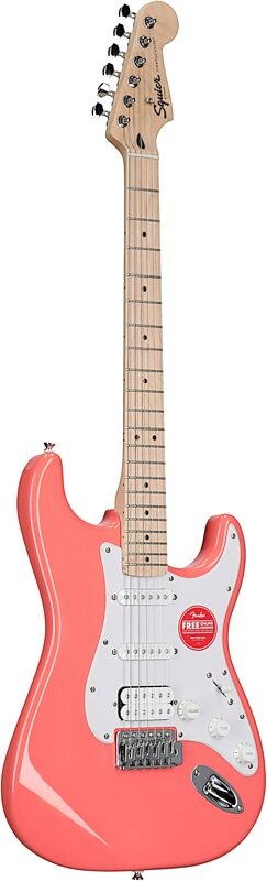 Squier Sonic Stratocaster HSS Electric Guitar, Tahitian Coral, Body Left Front