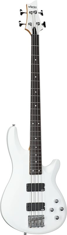 Schecter C-4 Deluxe Bass Guitar, Satin White, Body Left Front