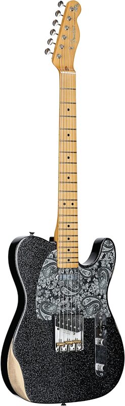 Fender Brad Paisley Worn Telecaster Electric Guitar (with Gig Bag), Black Sparkle, Body Left Front