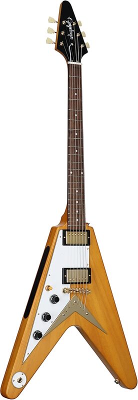Epiphone 1958 Korina Flying V Electric Guitar, Left-Handed (with Case), With White Pickguard, Body Left Front