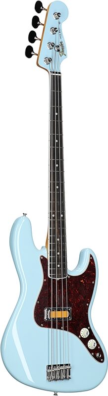 Fender Gold Foil Jazz Bass Guitar (with Gig Bag), Sonic Blue, Body Left Front