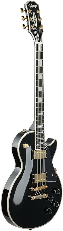 Epiphone Les Paul Custom Electric Guitar, Ebony, with Gold Hardware, Body Left Front