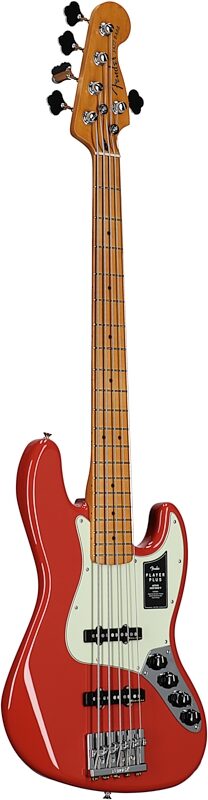 Fender Player Plus V Jazz Electric Bass, Maple Fingerboard (with Gig Bag), Fiesta Red, Body Left Front