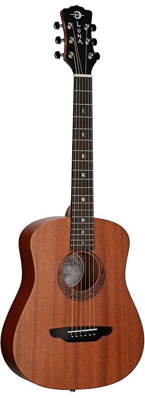 Luna Muse Series Safari 3/4-Size Acoustic Guitar (with Gig Bag), Mahogany Top, Body Left Front