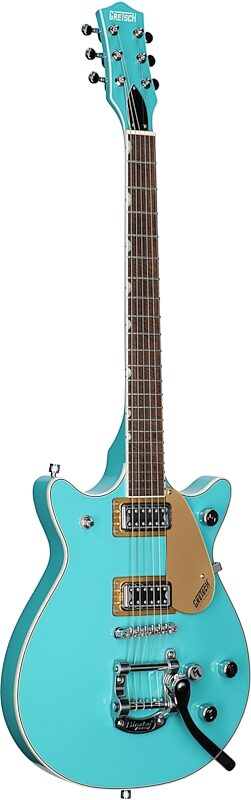 Gretsch G5232T Electromatic Double Jet Electric Guitar, Laurel Fingerboard, Caicos Green, Body Left Front