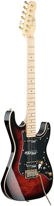 Michael Kelly Custom Collection '60s Burl Electric Guitar, Maple Fingerboard, Burl Burst, Body Left Front