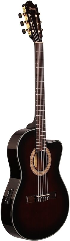 Ibanez GA35TCE Thinline Classical Acoustic-Electric Guitar, Dark Violin Sunburst, Body Left Front