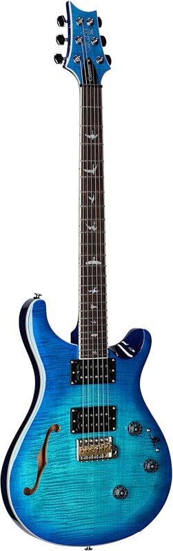 PRS Paul Reed Smith SE Custom 24 Semi-Hollow Piezo Electric Guitar (with Gig Bag), Lake Blue, Body Left Front