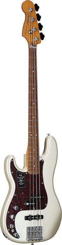 Fender Player Plus Precision Electric Bass, Left-Handed (with Pau Ferro Fingerboard and Gig Bag), Olympic White, Body Left Front