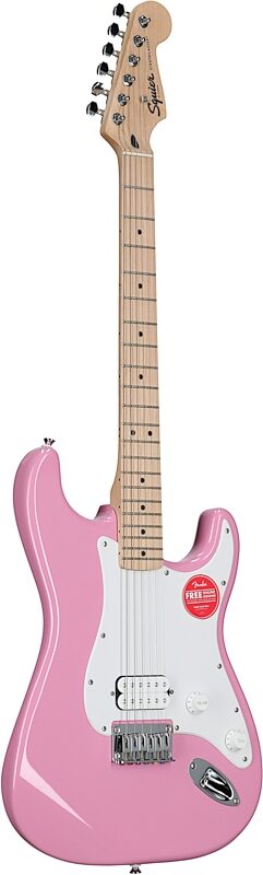 Squier Sonic Stratocaster Hard Tail Maple Neck Electric Guitar, Flash Pink, Body Left Front