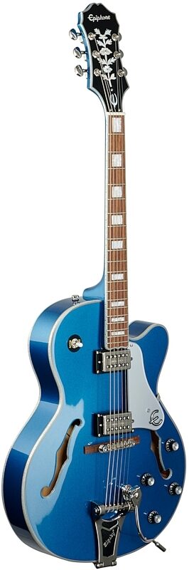 Epiphone Emperor Swingster Electric Guitar, Delta Blue Metallic, Body Left Front