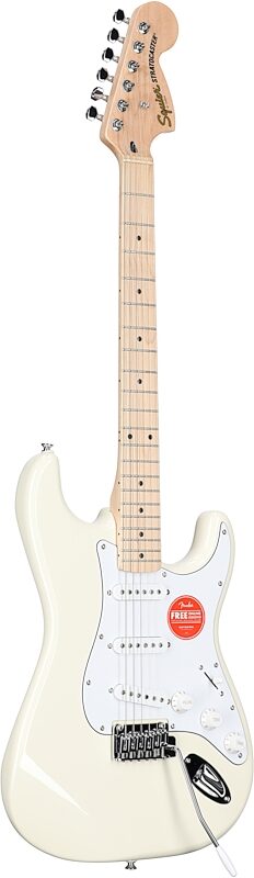 Squier Affinity Stratocaster Electric Guitar, with Maple Fingerboard, Olympic White, Body Left Front