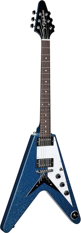 Epiphone Exclusive Flying V Electric Guitar, Blue Sparkle , Body Left Front